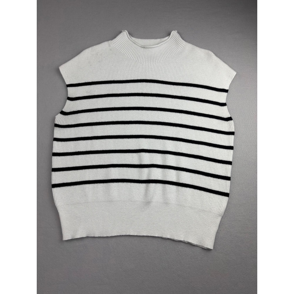 MEROKEETY Striped Sleeveless Sweater Vest Top Womens XL White Black Mock Neck